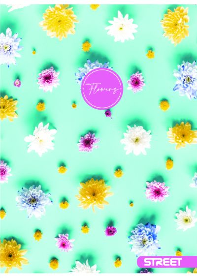 Тетрадка с телчета А5, 60 листа, широки редове, БГ, Flowers