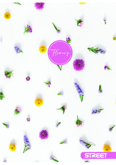 Тетрадка с телчета А5, 60 листа, широки редове, БГ, Flowers