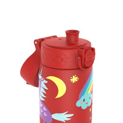 Бутилка за вода Ion8 Print, метална, 600ml, ЕДНОРОЗИ ЧЕРВЕНИ