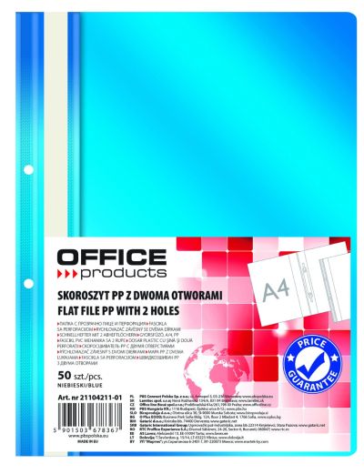 Папка Office Products с прозрачно лице с перфорация, синя