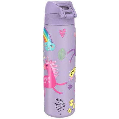 Бутилка за вода Ion8 Print, метална, 600ml, ЕДНОРОЗИ ЛИЛАВА
