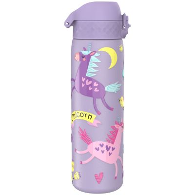 Бутилка за вода Ion8 Print, метална, 600ml, ЕДНОРОЗИ ЛИЛАВА