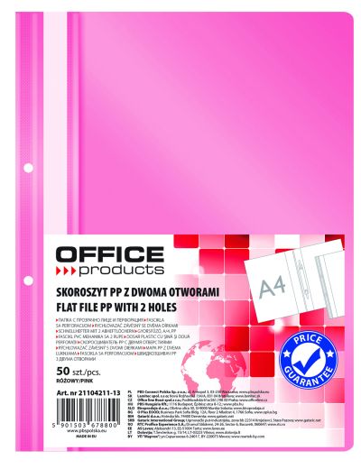 Папка Office Products с прозрачно лице с перф, розова