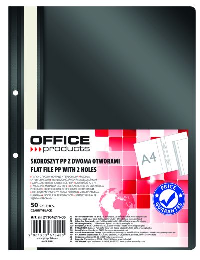 Папка Office Products с прозрачно лице с перф, черна