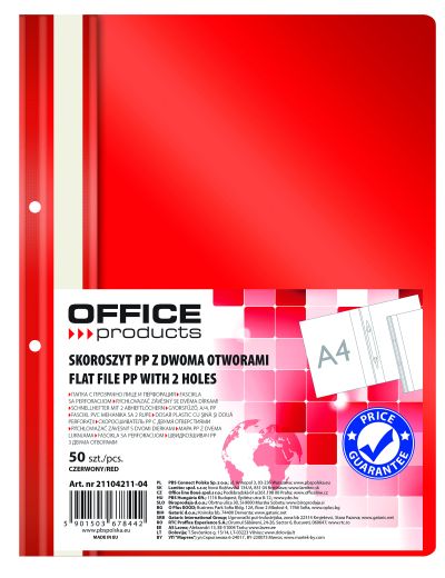 Папка Office Products с прозрачно лице с перф, червена