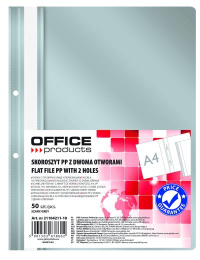 Папка Office Products с прозрачно лице с перф, сива