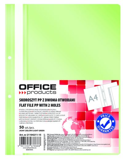 Папка Office Products с прозрачно лице с перф, светло зелен