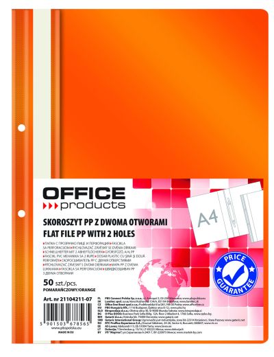 Папка Office Products с прозрачно лице с перф, оранжев