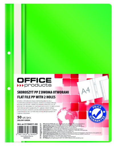 Папка Office Products с прозрачно лице с перф, зелена