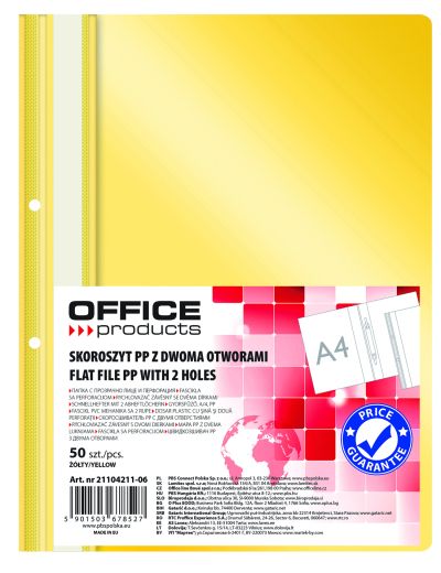 Папка Office Products с прозрачно лице с перф, жълта
