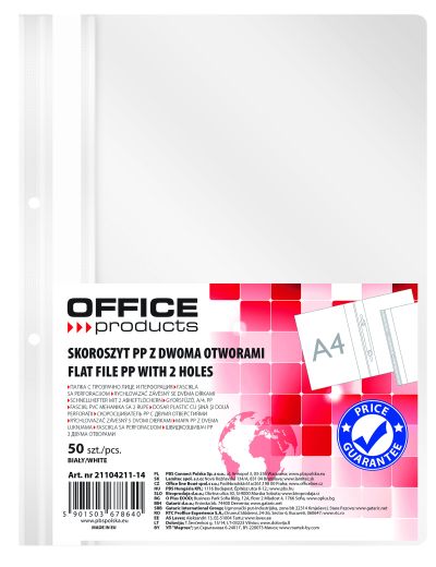 Папка Office Products с прозрачно лице с перф, бяла