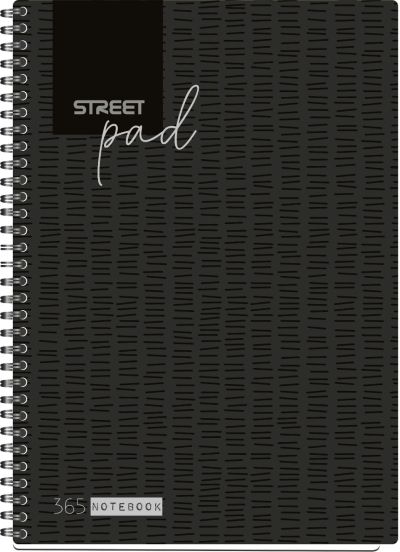 Тетрадка Street Pad, А4, спирам,ламинат, 100листа, широки редове , черна