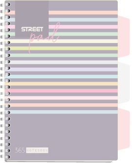 Тетрадка Street Pad, А5, спирала, PP, 100 листа, широки редове, stripes