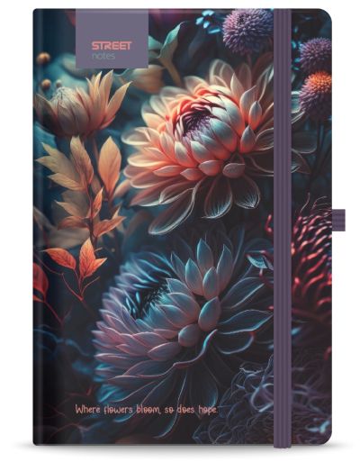 Бележник с ластик A5 Street, твърда корица, 96 листа, BLOSSOM