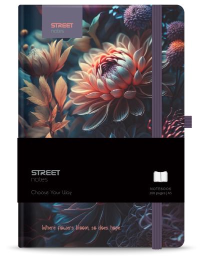 Бележник с ластик A5 Street, твърда корица, 96 листа, BLOSSOM