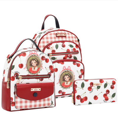 Комплект Nikky, 2 раници и портфейл, Charry Lips white