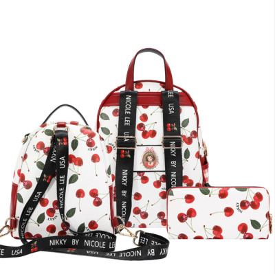 Комплект Nikky, 2 раници и портфейл, Charry Lips white