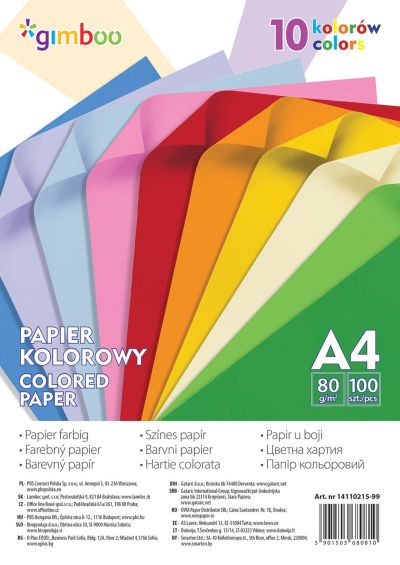 Цветна хартия Gimboo, 10 цвята неон, А4, 100 листа