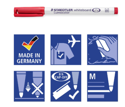 Маркер  Staedtler Lumocolor 301 за бяла дъска, М, червен