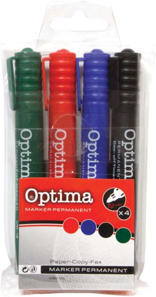 Комплект перманентен маркери Optima, объл връх, 4 цвята