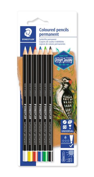 Пeрманентни моливи Staedtler Design Journey  Lumocolor, 6 цвята