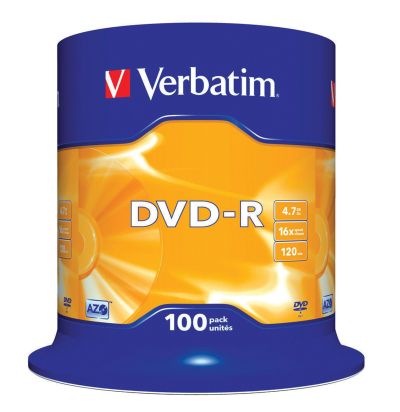 DVD-R Verbatim 4.7GB 16x, опаковка 100 броя на шпиндел