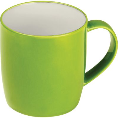 Керамична чаша, бяла отвътре и цветна отвън, светлозелен