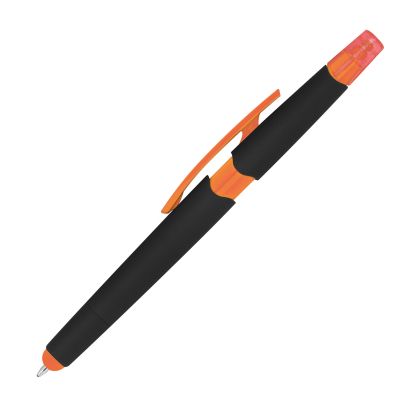 Химикалка с текстмаркер, гумирана, оранжев