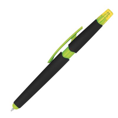 Химикалка с текстмаркер, гумирана, светлозелен