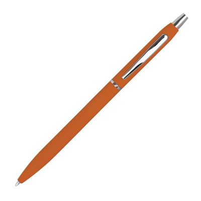 Метална химикалка с гумирана повърхност, slim, оранжев