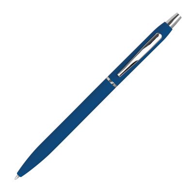 Метална химикалка с гумирана повърхност, slim, син