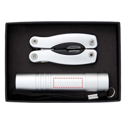 Комплект джобно ножче с 10 функции и фенерче, сребрист