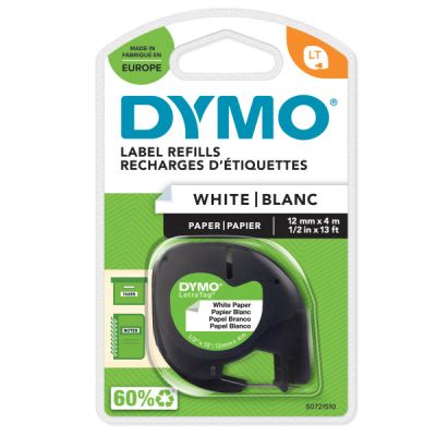 Eтикети Dymo за LetraTag, 12mm х4m, хартиени, бели