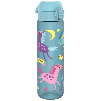 Бутилка за вода Ion8 Print, рециклирани пластмаса, 500ml, ЕДНОРОЗИ СИНИ