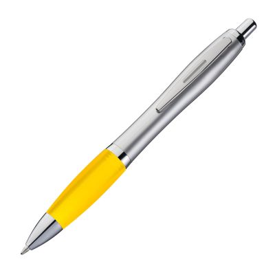 Химикалка с гладко покритие, гумирана зона, дългопишещ пълнител, жълт