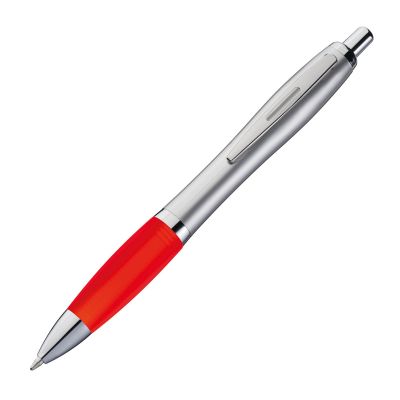 Химикалка с гладко покритие, гумирана зона, дългопишещ пълнител, червен