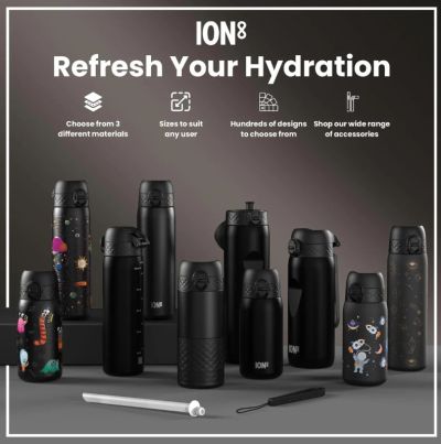 Бутилка за вода Ion8 SC, рециклирана пластмаса, 500ml, ЧЕРЕН