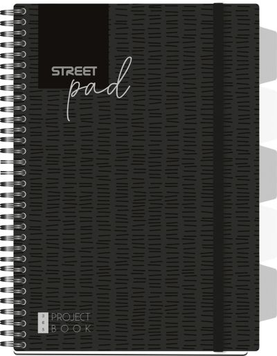 Тетрадка Street Pad, А5, спирала, PP, 100 листа, малки квадратчета, black