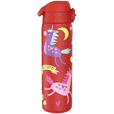 Бутилка за вода Ion8 Print, метална, 600ml, ЕДНОРОЗИ ЧЕРВЕНИ
