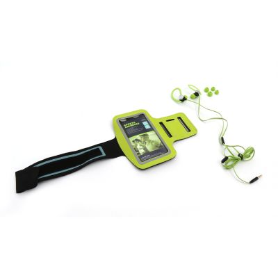Комплет лента за ръка за телефон и слушалки, зелен