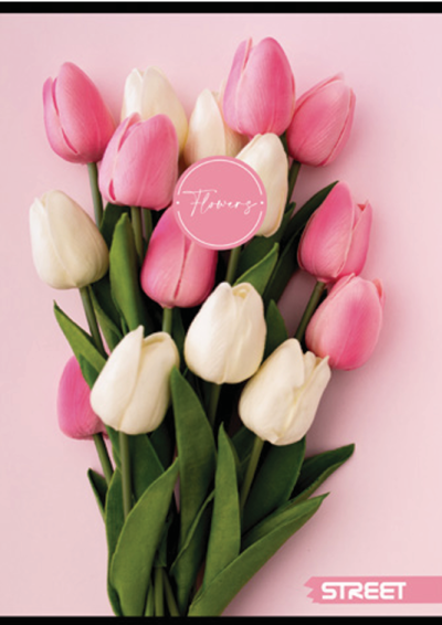 Тетрадка с телчета А4, 60 листа, широки редове, БГ, Flowers