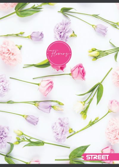 Тетрадка с телчета А4, 60 листа, широки редове, БГ, Flowers