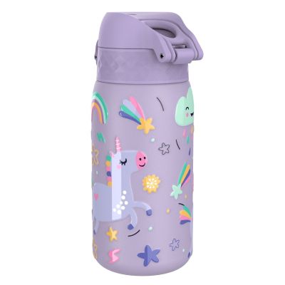 Бутилка за вода Ion8 Print, метална, 400ml, ЕДНОРОЗИ ЛИЛАВА