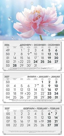 Стенен работен календар РК 103, 3 секции, сив