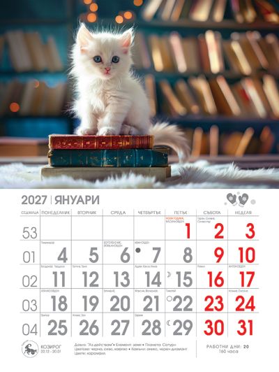 Стенен календар 8-листов, котета