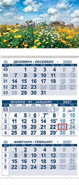 Стенен работен календар КС 21 с цветна глава, 3 секции, No 2